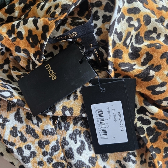 New Maje Lipard Cropped Tie Waist Crepe Leopard Print Top Size Medium US/2 FR - Picture 9 of 9